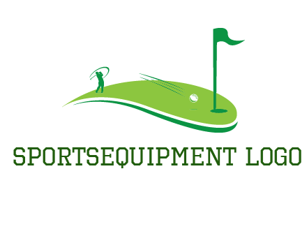 man standing on turf swinging golf club hits ball into hole illustration