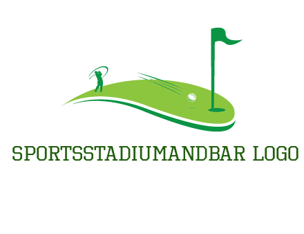 man standing on turf swinging golf club hits ball into hole illustration