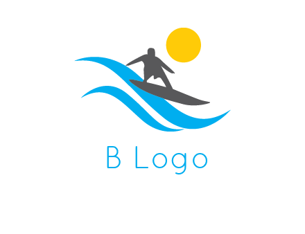 man surfing on waves at sunset travel logo