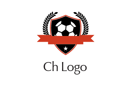 emblem of soccer with leaves and ribbon