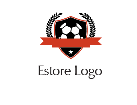 emblem of soccer with leaves and ribbon