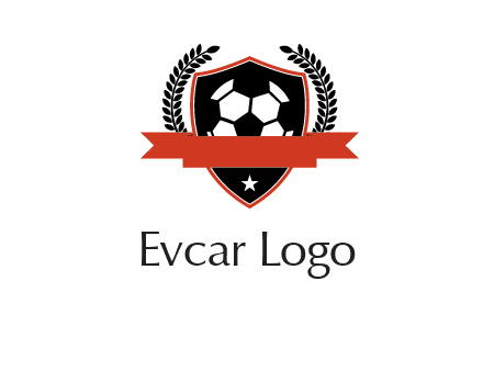 emblem of soccer with leaves and ribbon