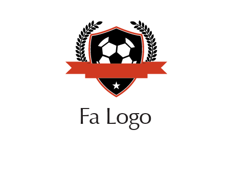 emblem of soccer with leaves and ribbon