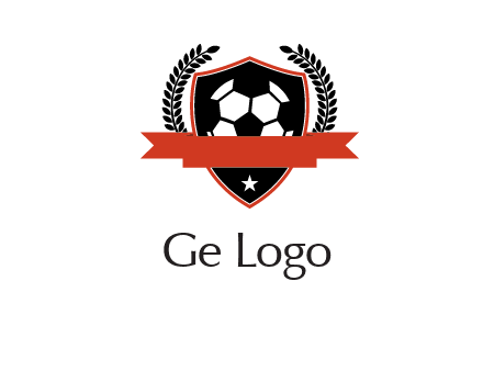 emblem of soccer with leaves and ribbon