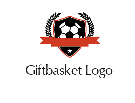 emblem of soccer with leaves and ribbon