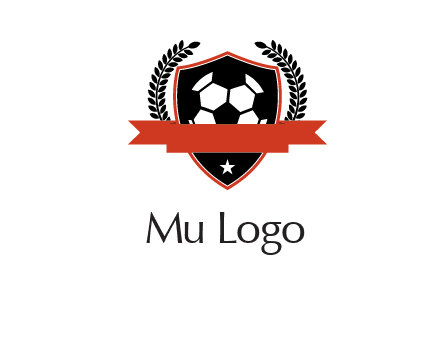 emblem of soccer with leaves and ribbon