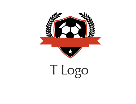 emblem of soccer with leaves and ribbon