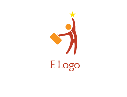 happy executive with star and briefcase in hand graphic