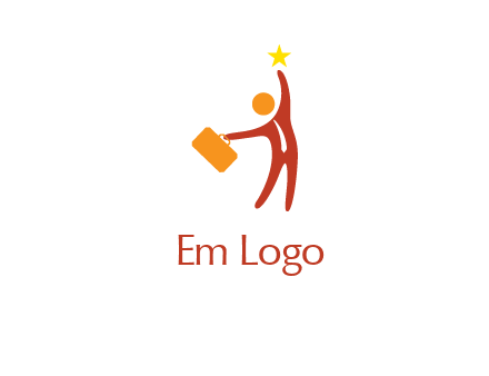 happy executive with star and briefcase in hand graphic