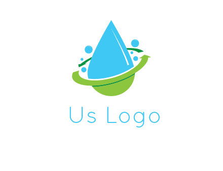 arrows and bubbles around water droplet cleaning logo