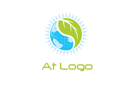 leaf and world half in circle agriculture logo