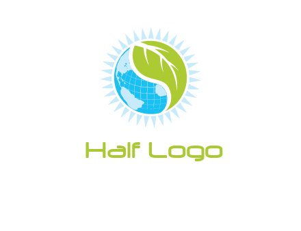 leaf and world half in circle agriculture logo