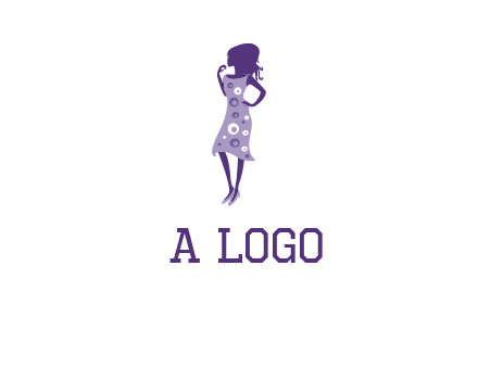 woman in a purple sleeveless dress logo