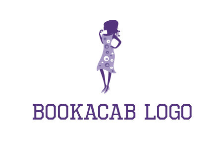 woman in a purple sleeveless dress logo