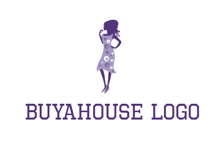 woman in a purple sleeveless dress logo