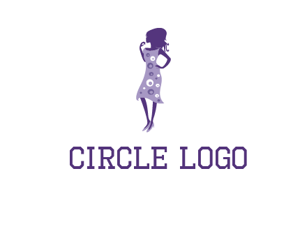 woman in a purple sleeveless dress logo