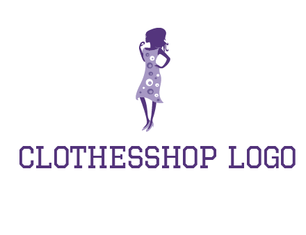 woman in a purple sleeveless dress logo