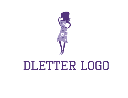 woman in a purple sleeveless dress logo