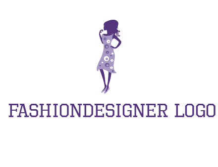 woman in a purple sleeveless dress logo