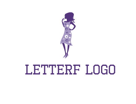 woman in a purple sleeveless dress logo