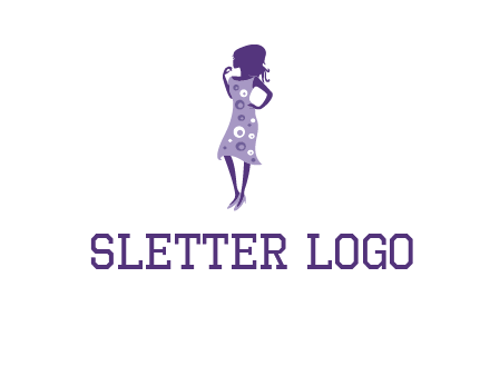 woman in a purple sleeveless dress logo