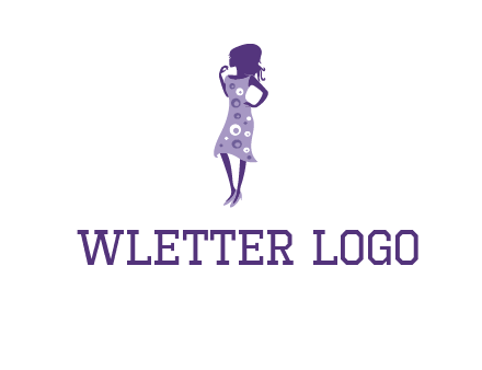 woman in a purple sleeveless dress logo