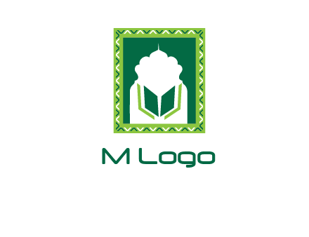 Islamic logo showcasing the Holy Quran and the outline of a mosque