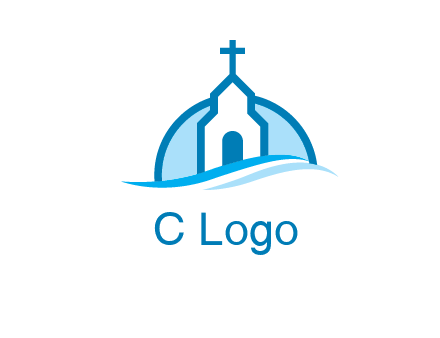 church logo with the moon and waves