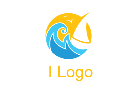 sail boat on a rough sea logo