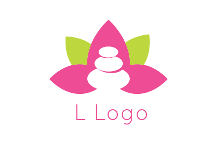 spa logo with hot stones inside leaves or lotus