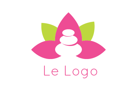 spa logo with hot stones inside leaves or lotus