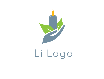 leaves and candle resting on a hand logo