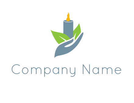 leaves and candle resting on a hand logo