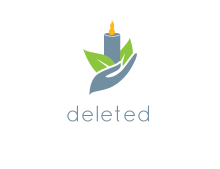 leaves and candle resting on a hand logo