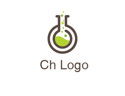 laboratory flask with green liquid and bubbles logo