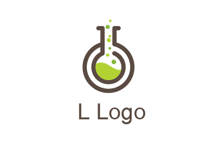 laboratory flask with green liquid and bubbles logo