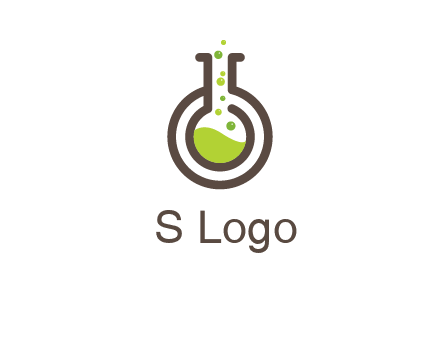 laboratory flask with green liquid and bubbles logo