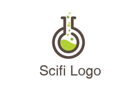 laboratory flask with green liquid and bubbles logo