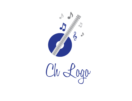 banjo or guitar logo with music notes