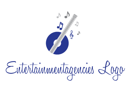 banjo or guitar logo with music notes