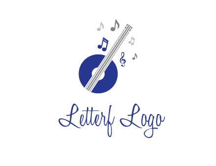 banjo or guitar logo with music notes