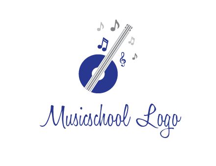 banjo or guitar logo with music notes