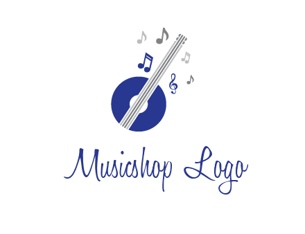 banjo or guitar logo with music notes