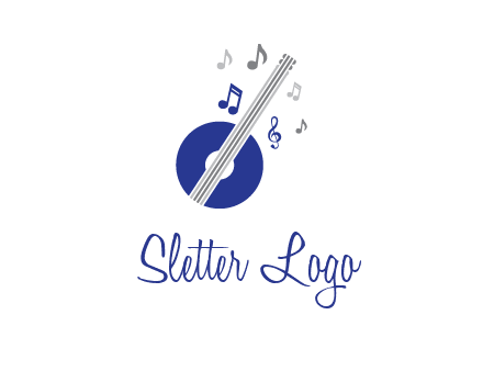 banjo or guitar logo with music notes