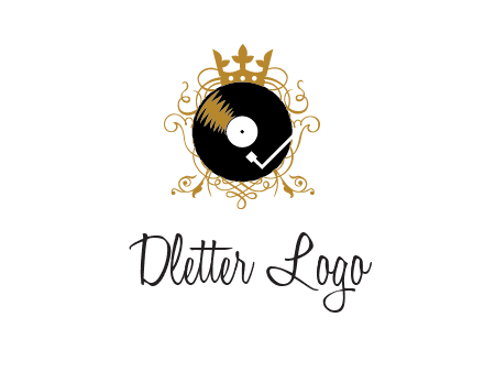 vinyl record with a crown and intricate patterns logo