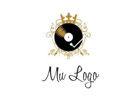 vinyl record with a crown and intricate patterns logo