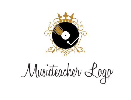 vinyl record with a crown and intricate patterns logo