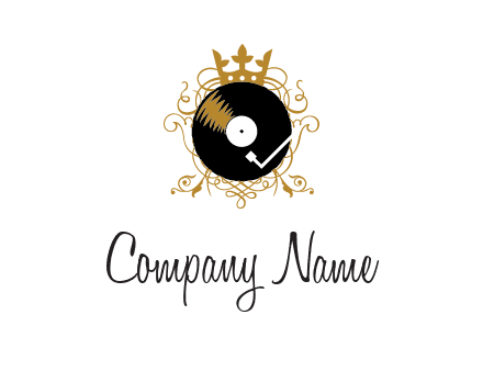 vinyl record with a crown and intricate patterns logo