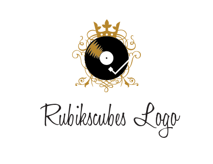 vinyl record with a crown and intricate patterns logo