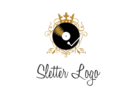 vinyl record with a crown and intricate patterns logo